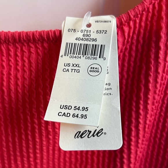 Aerie Crinkle Scoop Full Coverage One Piece Swimsuit orange red size XL beach - Picture 6 of 7